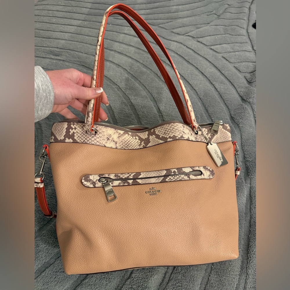 Coach Peach/Tan and Snake Print Shoulder Bag